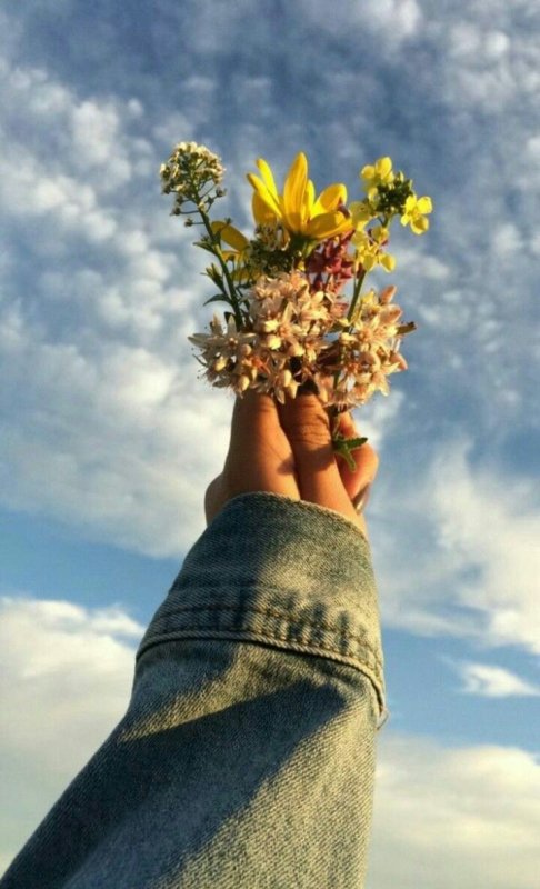 Цветы в руках у девушки