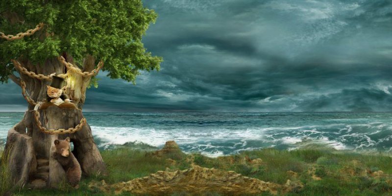 Пушкин у Лукоморья дуб