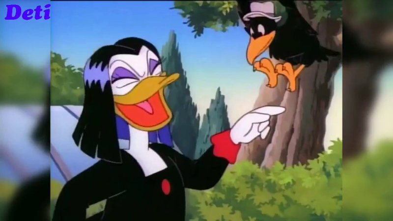 Утка из мультика с темными волосами