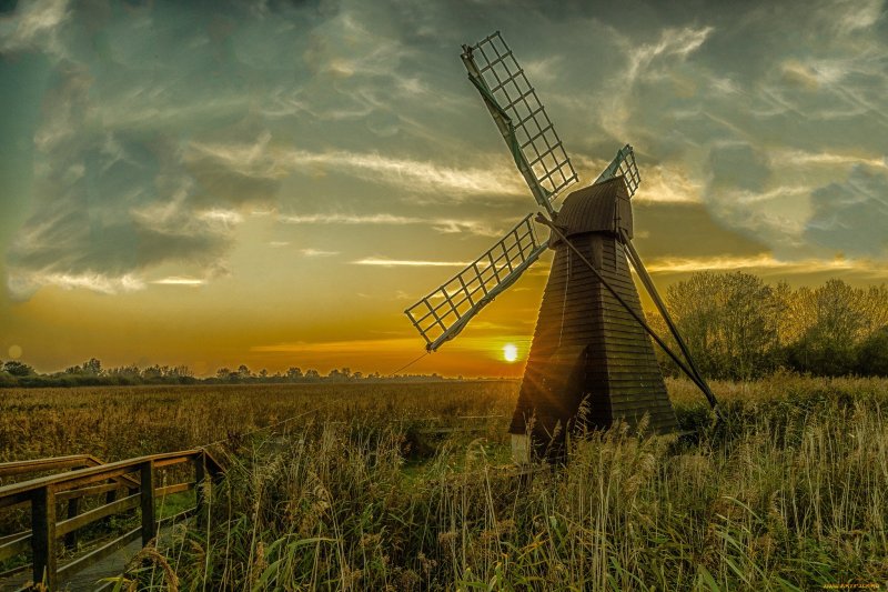 Красивые пейзажи с мельницей