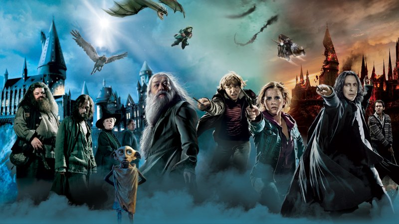 Гарри Поттер на фоне Хогвартса