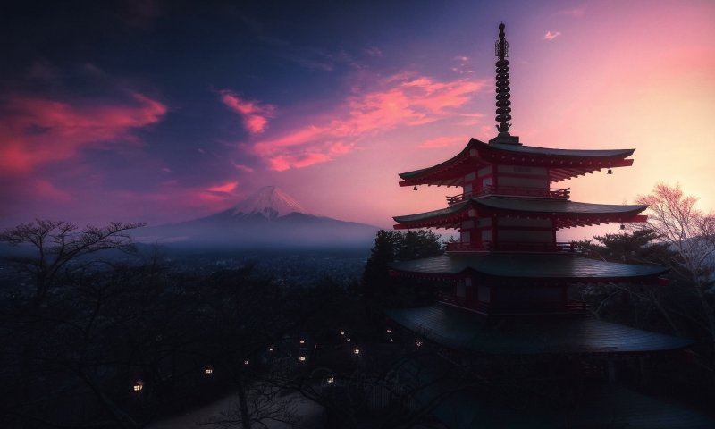 Храм Японии Фуджи.