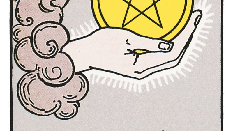 Карта Таро туз пентаклей Райдера Уэйта