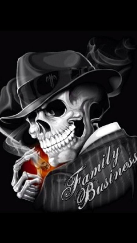 Череп в шляпе с сигарой