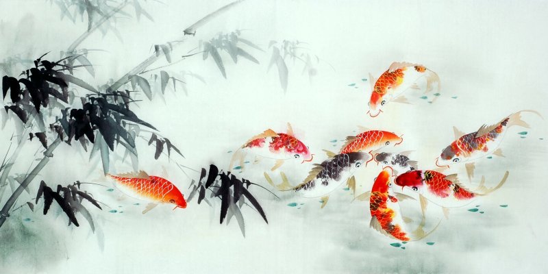 Китайская живопись гохуа карпы
