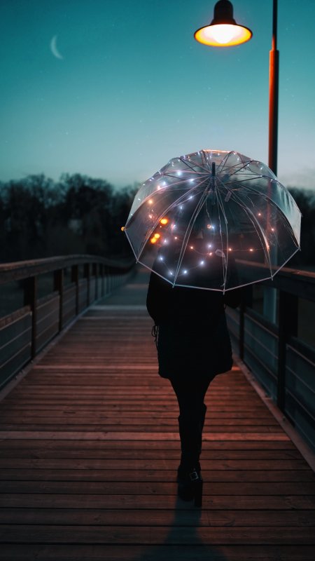 Девушка с зонтом сзади