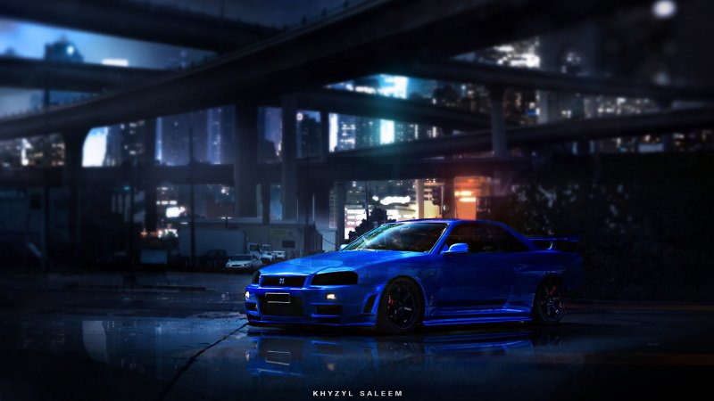 Nissan Skyline GTR r34 ночью