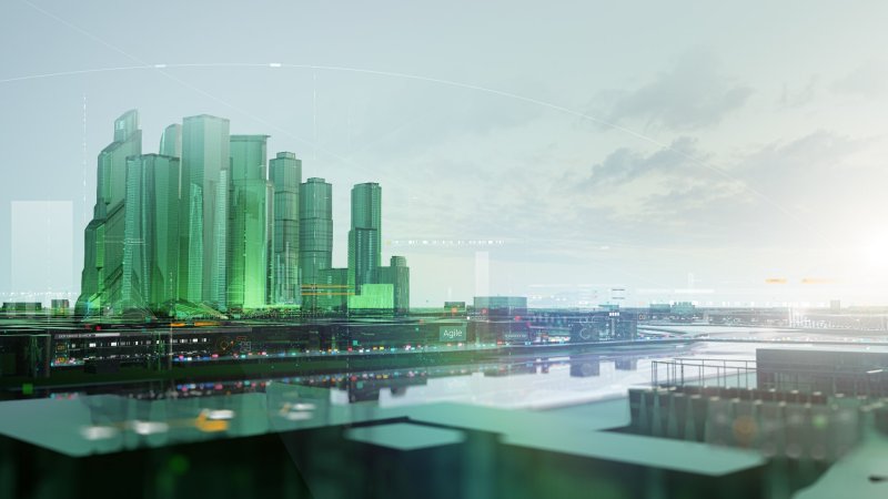 Здание на зеленом фоне