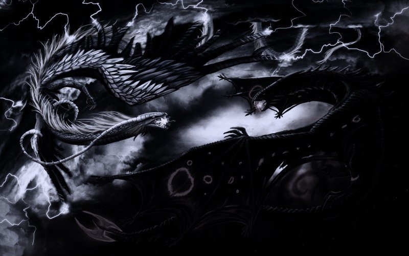Черный дракон на черном фоне