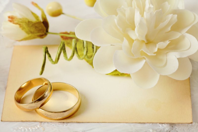 Обручальные кольца на фоне цветов