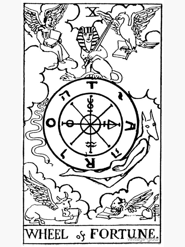 Колесо фортуны карта Таро чб
