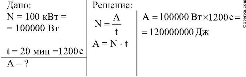 Какую работу совершает двигатель мощностью 100 КВТ