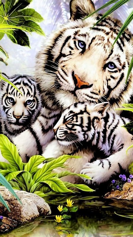 Тигрица с двумя тигрятами