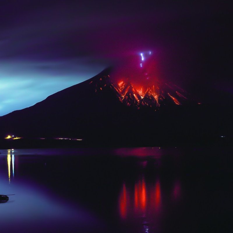 Вулкан Сакурадзима Япония молния