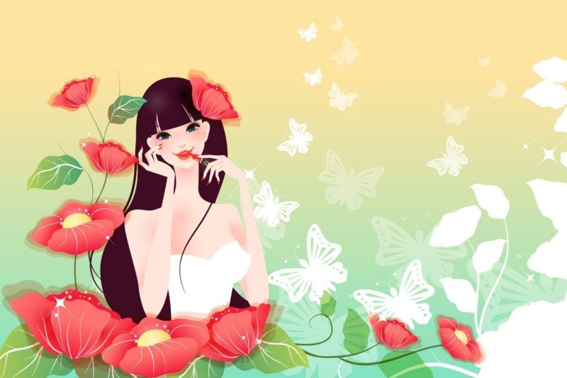 Девушка с цветами мультяшная