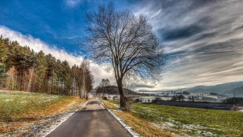 Красивый пейзаж с дорогой