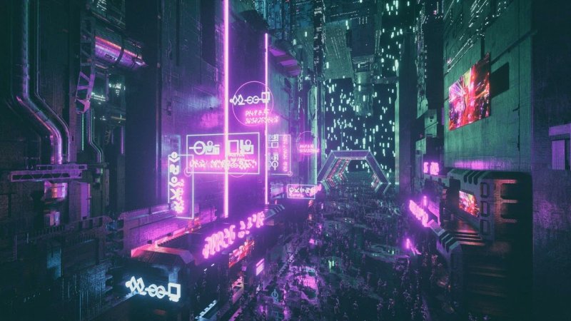 Город Найт Сити Cyberpunk 2077 неон
