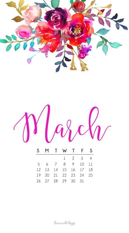 Март заставка с календарем на телефон