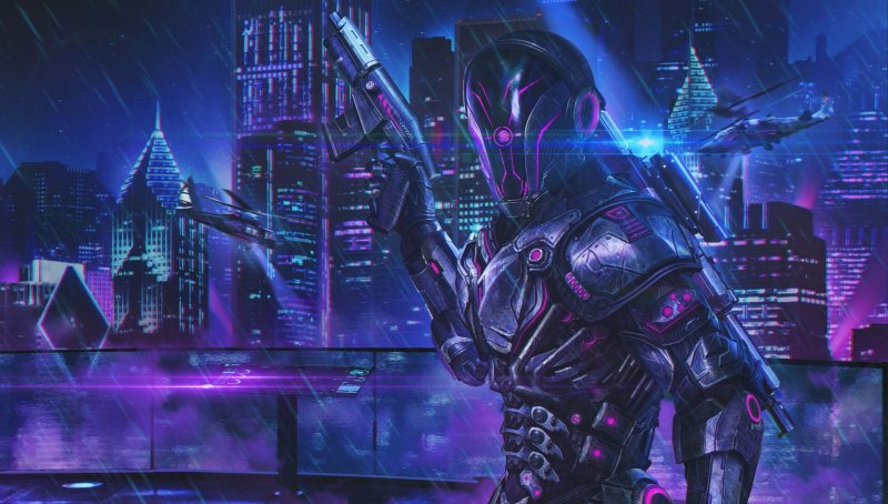 Cyberpunk 2077 город 4k Neon Samurai