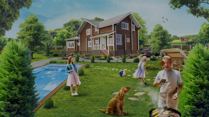 Счастливая семья в загородном доме