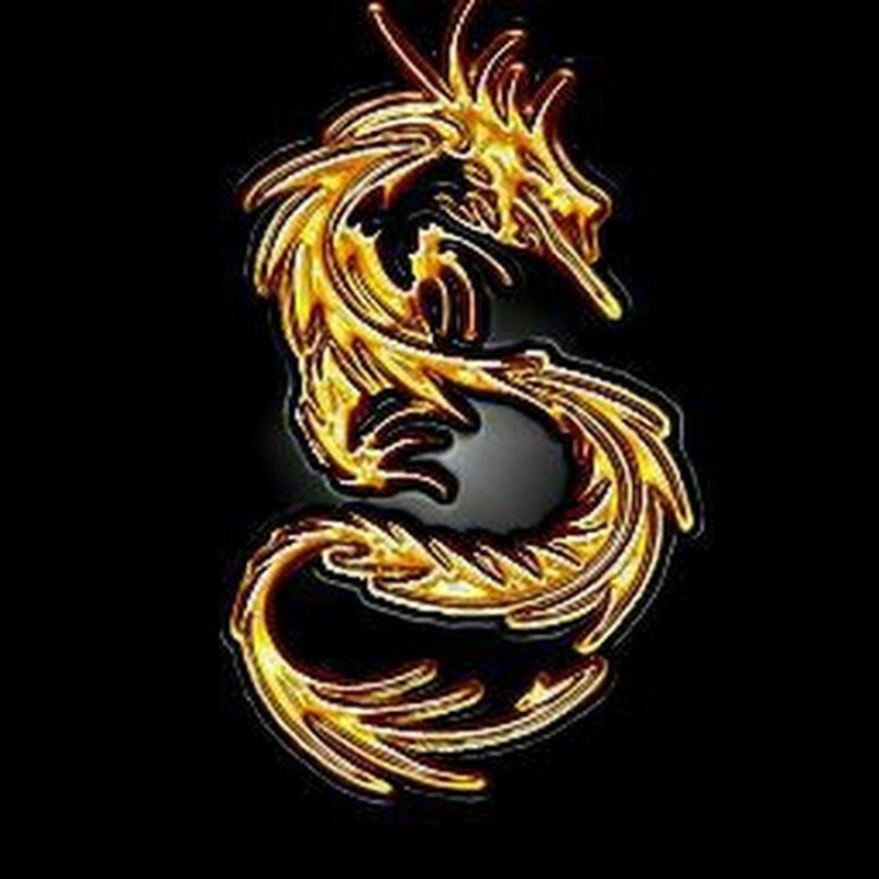 Золотой дракон на черном фоне