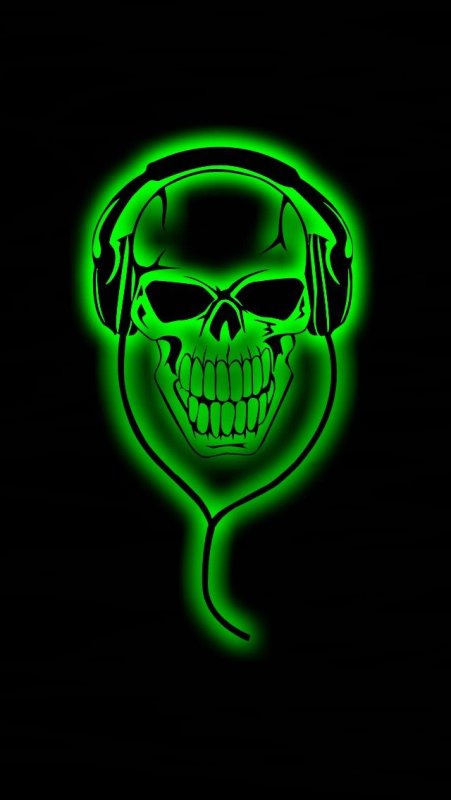 Зеленый неоновый череп