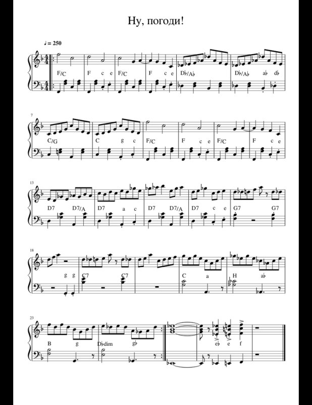 Ноты из ну погоди для фортепиано