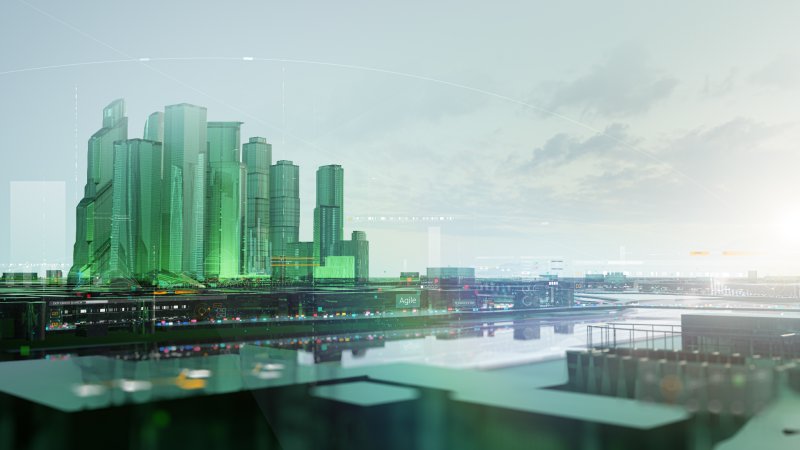 Здание на зеленом фоне