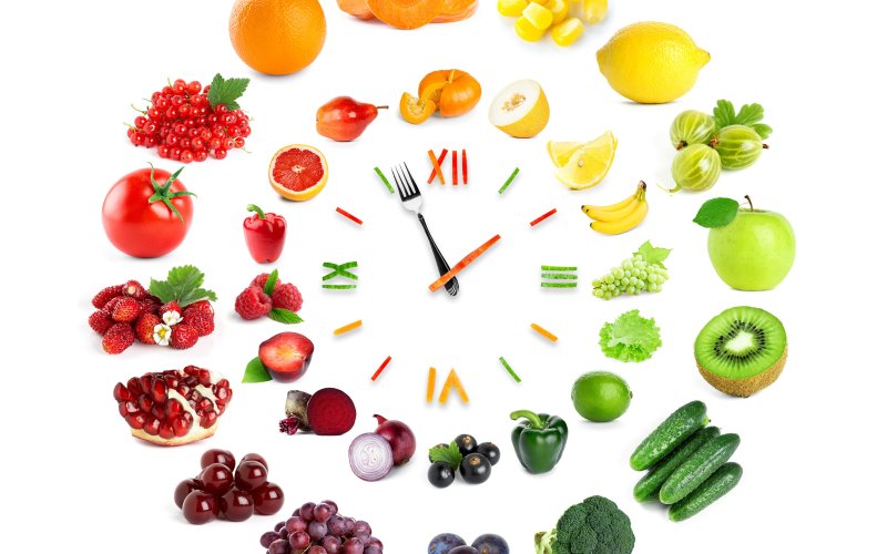Часы с овощами и фруктами