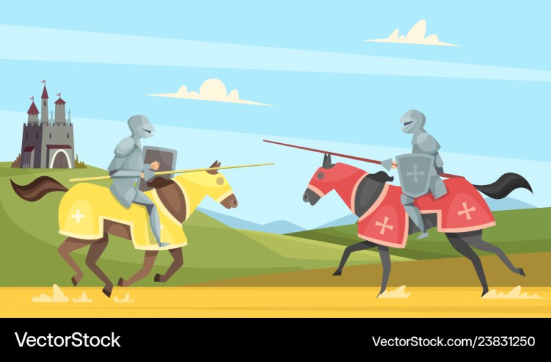 Рыцари сражаются на конях