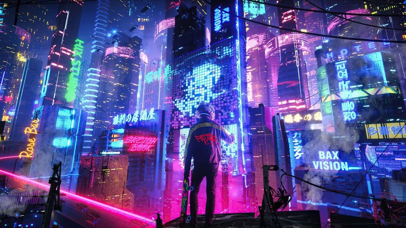 Cyberpunk 2077 улица неон