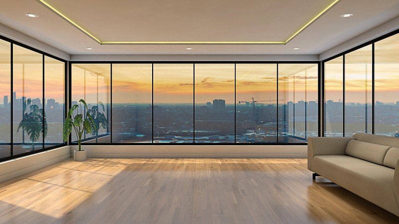 Зал с панорамными окнами