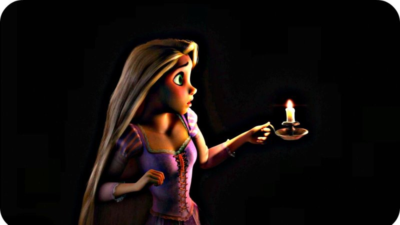 Рапунцель на черном фоне