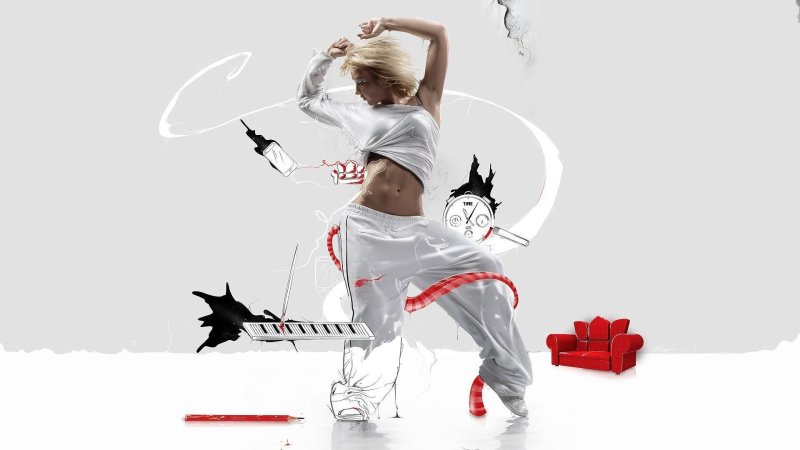 Танцующая девушка на белом фоне