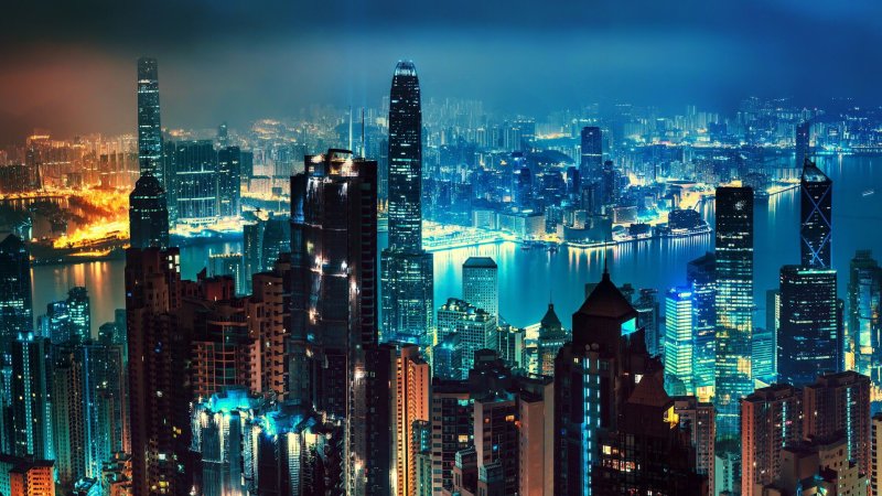 Гонконг небоскребы ночью