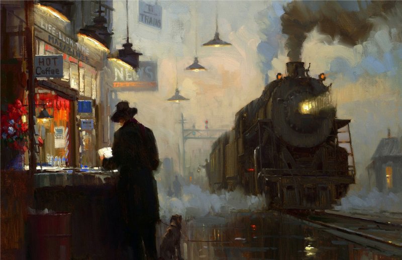 Дэвид Тутвилер художник вокзал мужчина киоск паровоз