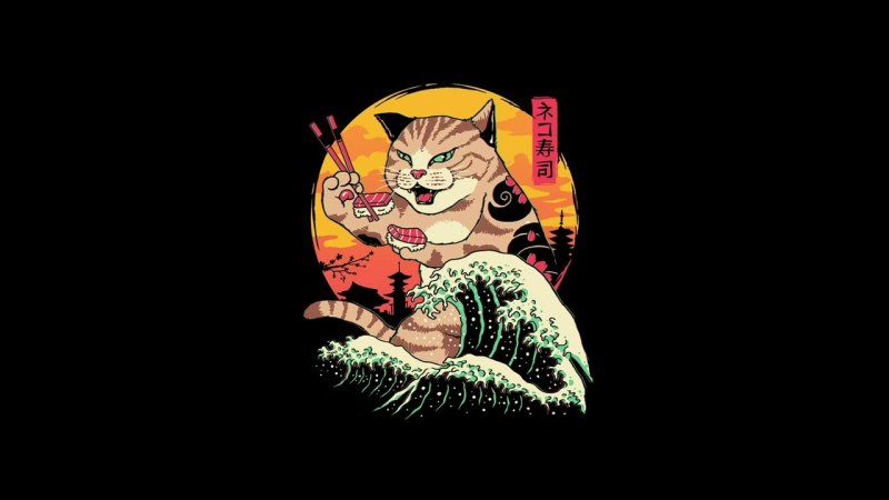 Японские коты якудза Самурай