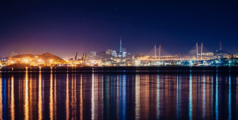 Золотой Рог ночью Владивосток