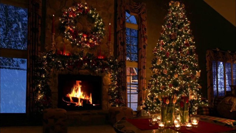 Новогодняя комната с камином