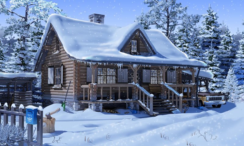 Зимний деревянный дом