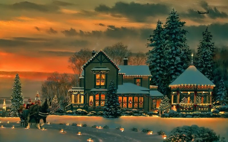 Зимний пейзаж с домиком