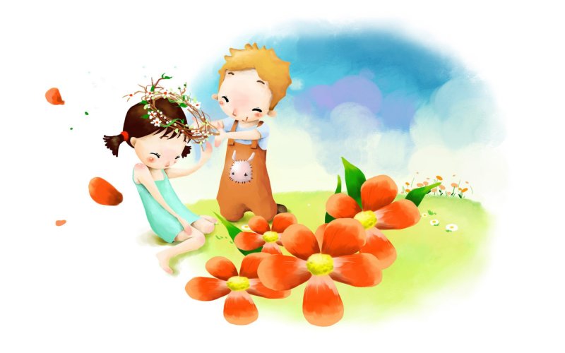 Мультяшный ребенок с цветами