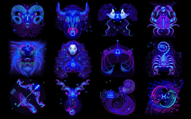Знаки зодиака на синем фоне