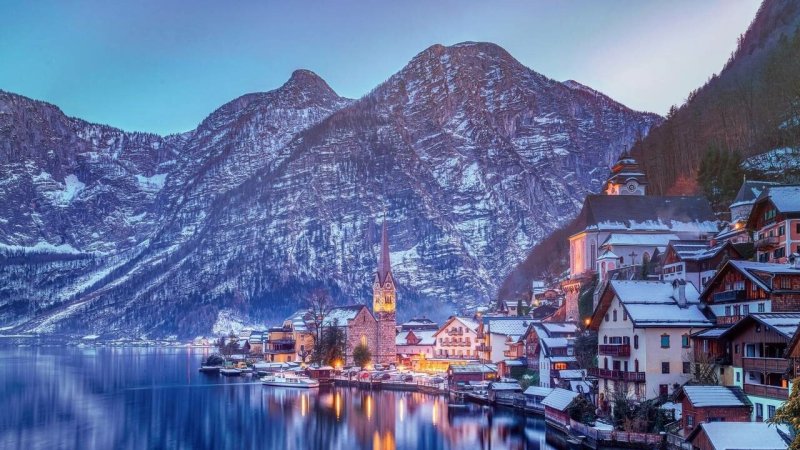 Деревушка Гальштат Австрия зима