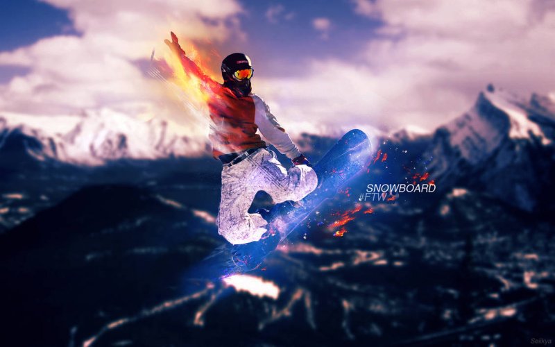 Сноубордист в горах