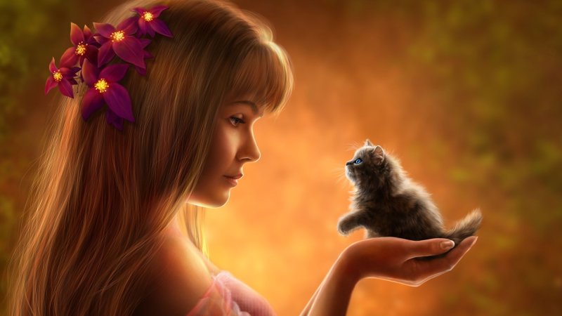 Девочка с котятами