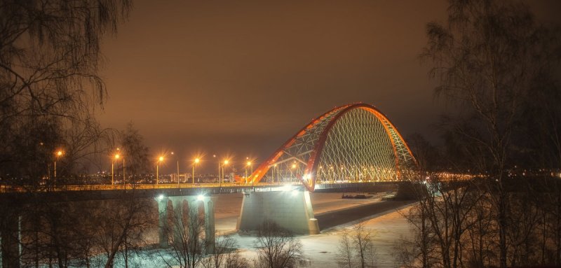 Бугринский мост Новосибирск ночью