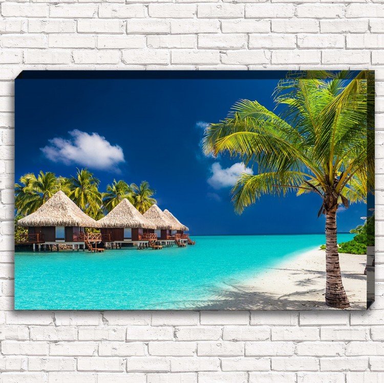 Мальдивы, океан, пальмы, бунгало