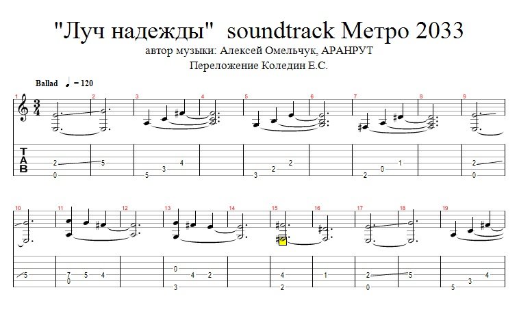 Табы метро 2033 на гитаре