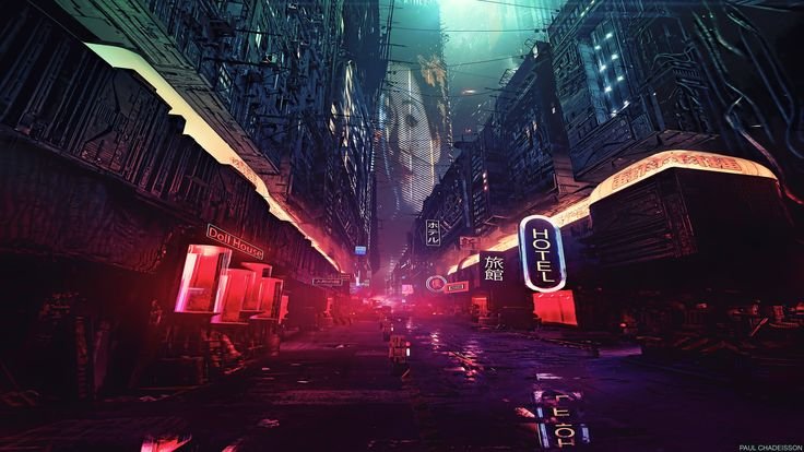 Cyberpunk 2077 арт неон город